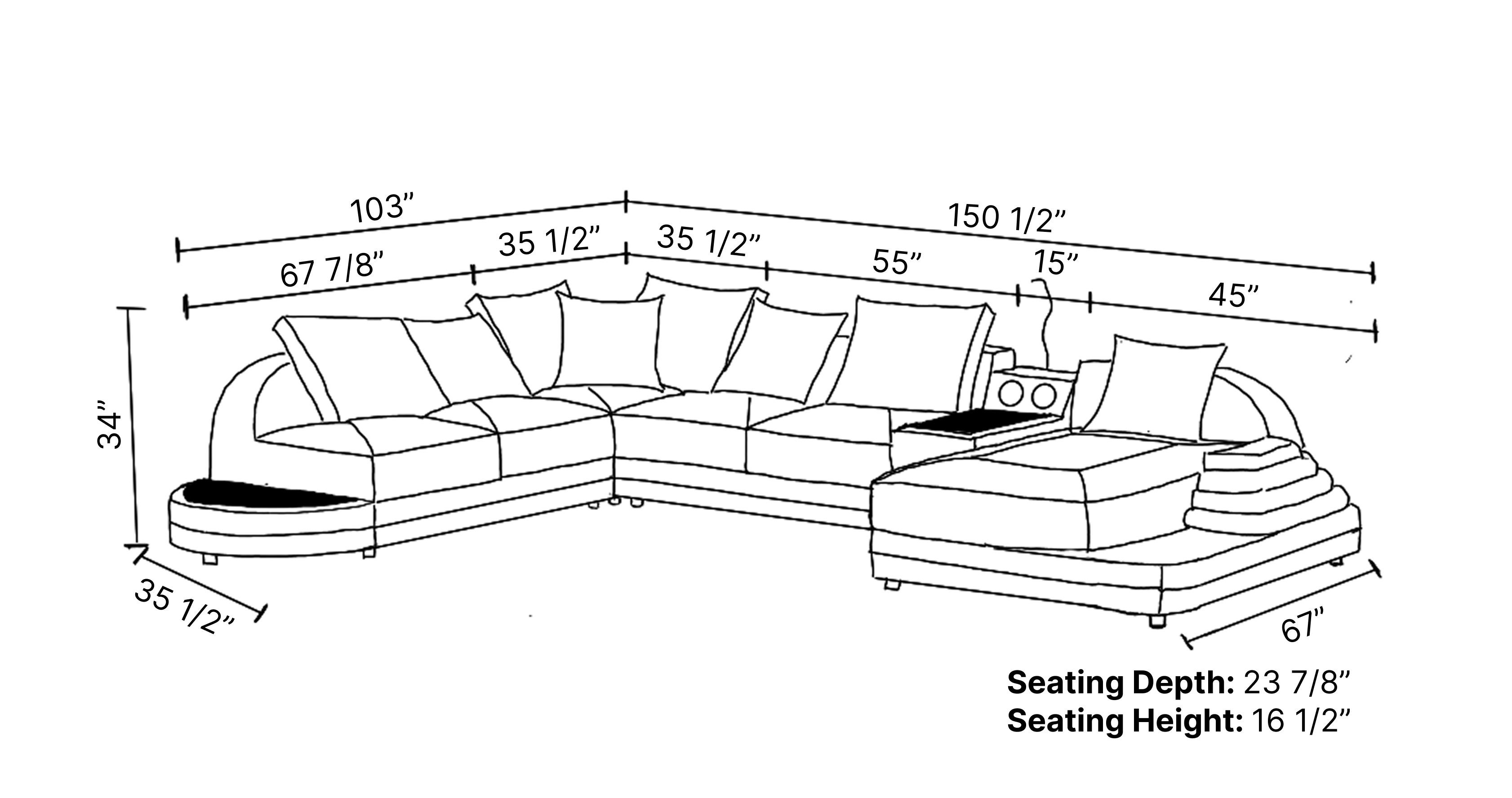 Lillian Modern Leather Sectional with Console