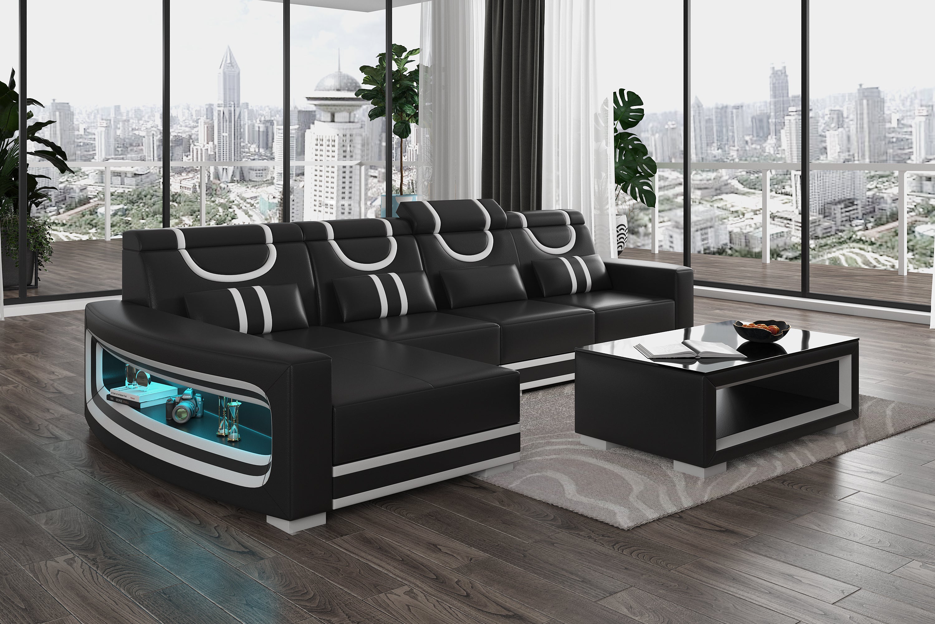 Luca Modern L Shape Sectional with LED Light