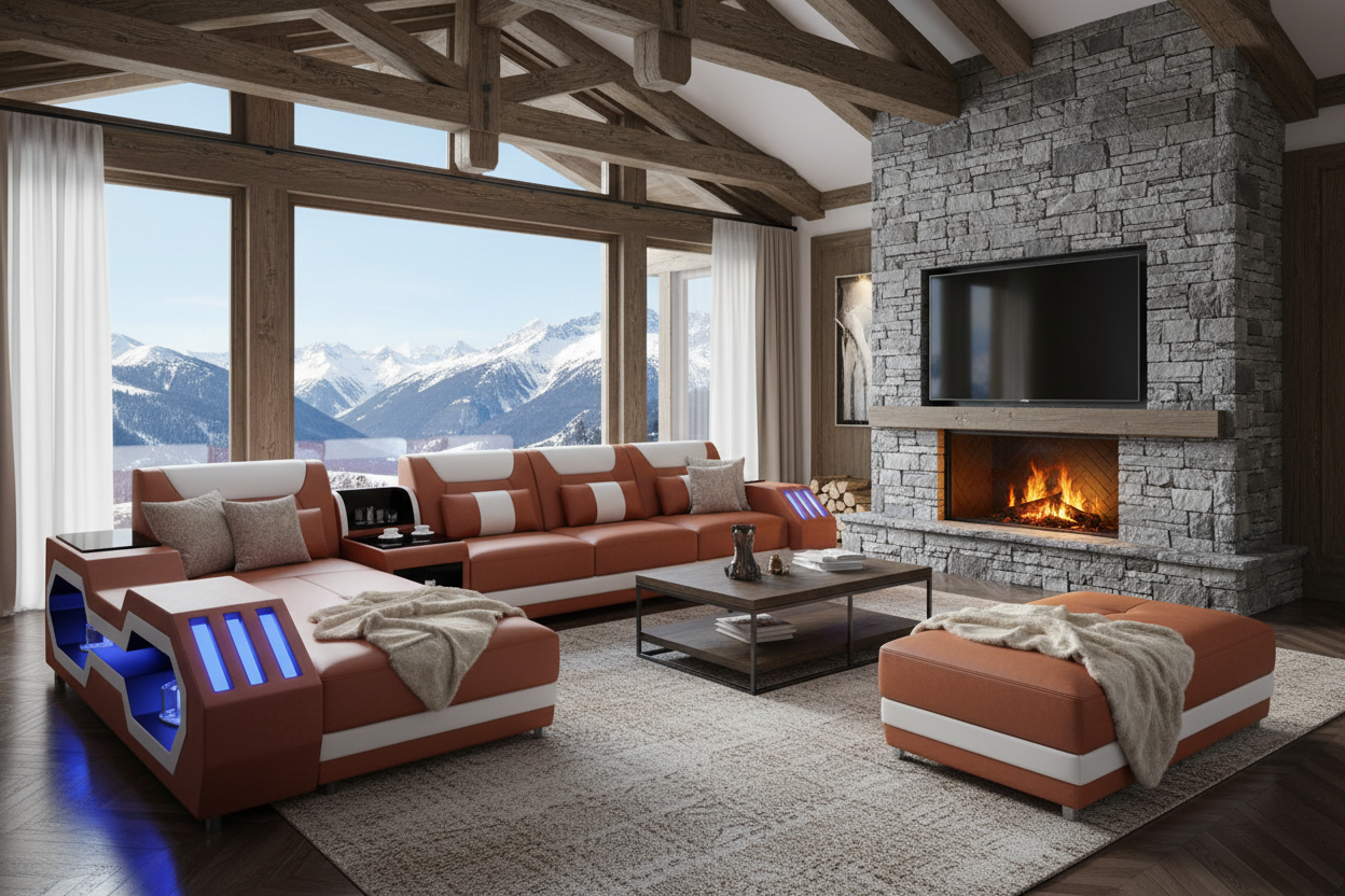 Brown & White Sectional - Mountain Chalet
