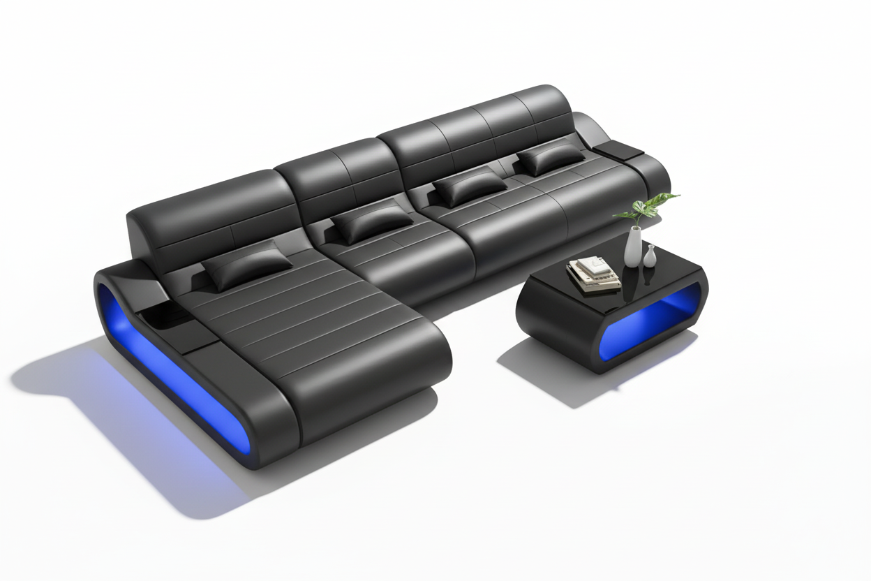 Catina Small Leather Sectional with Pillows