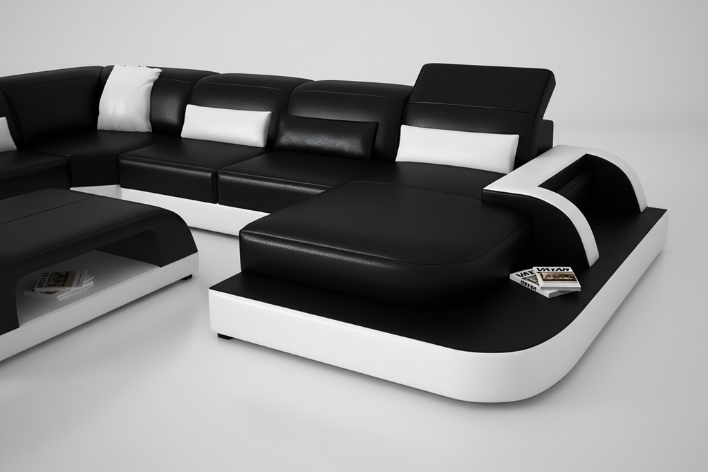 Molinaro Leather Sectional with Adjustable Headrest