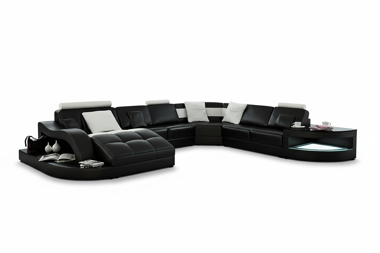 Navasota Large Leather Sectional with Shape Chaise