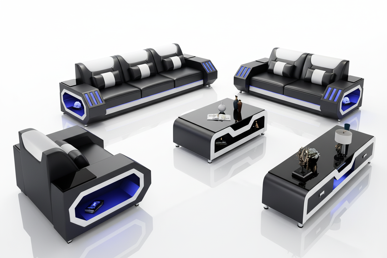 Omont Leather Sofa Set with LED Light - Reflection