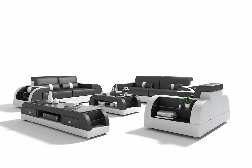 Piliu Leather Sofa Set with Side Storage - Blank Background 2