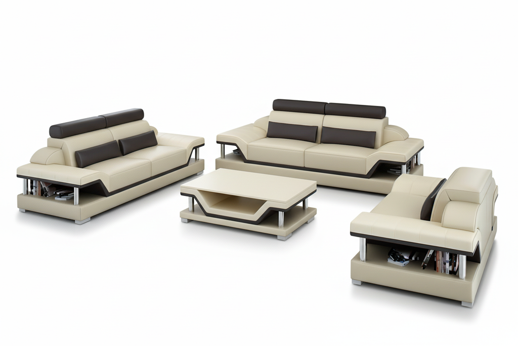 Taliya Leather Sofa Set with Adjustable Headrest - Clean Design 1