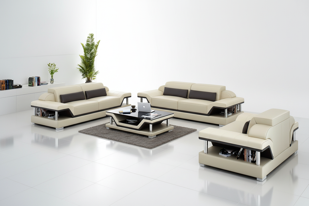 Taliya Leather Sofa Set with Adjustable Headrest - Fixed Cushions 3