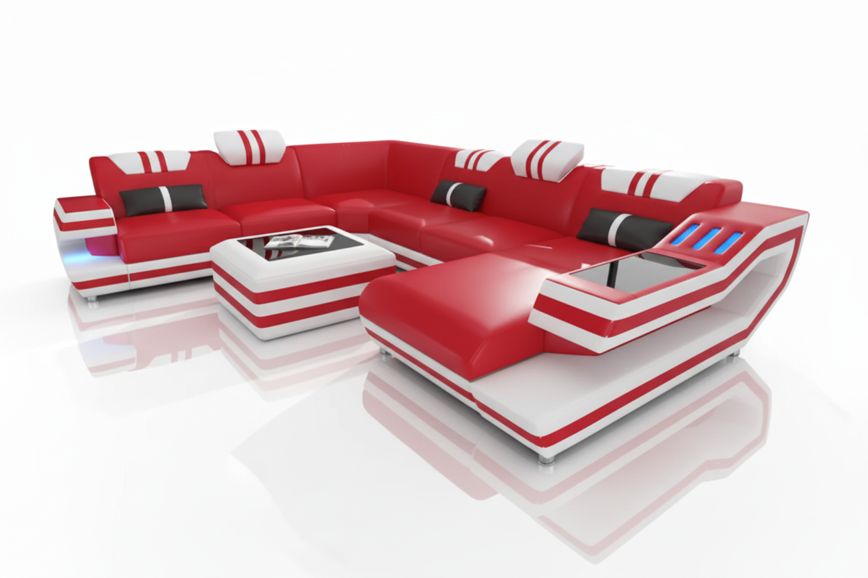 U-Shaped Sectional Red White