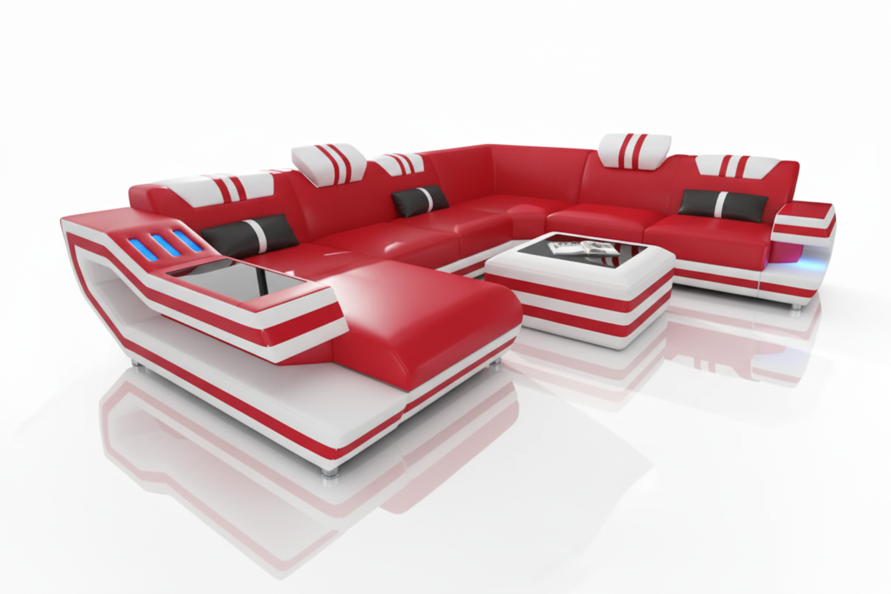 Aura U-Shape Leather Sectional Sofa with LED Light | Modern Designer Couch