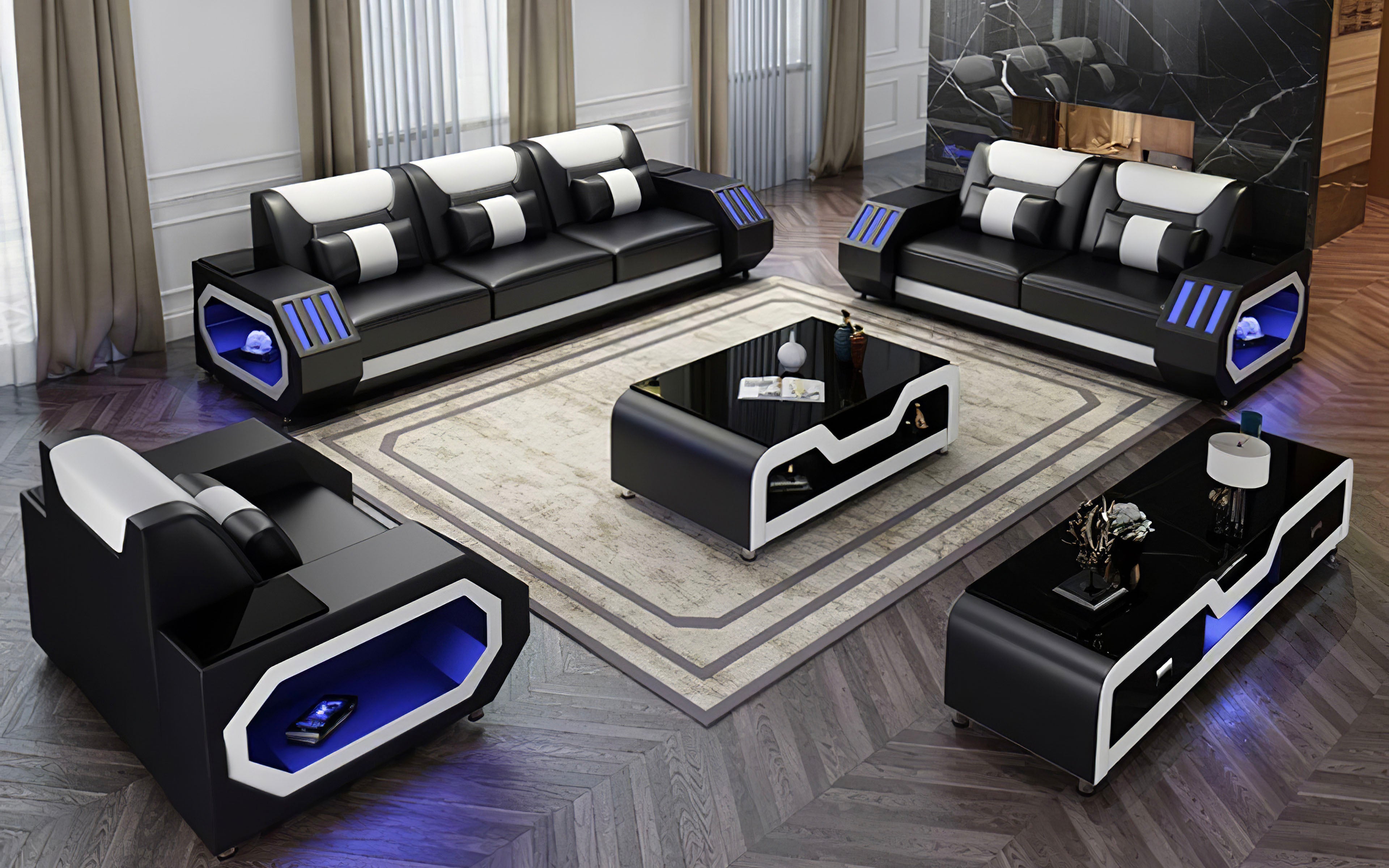 Omont 3-Piece Sofa Set with LED Lights | Modular Living Room Furniture